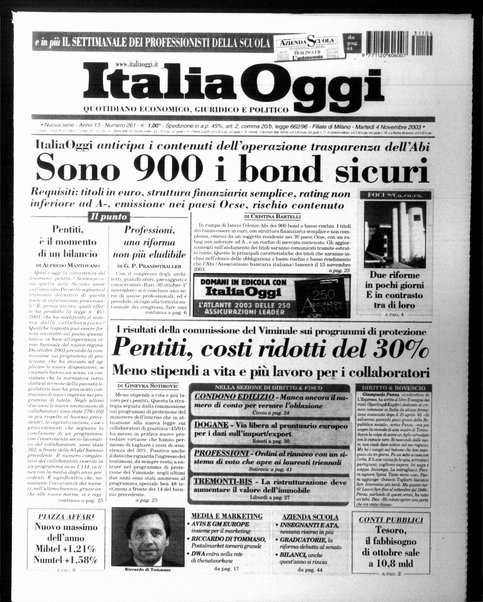 Italia oggi : quotidiano di economia finanza e politica